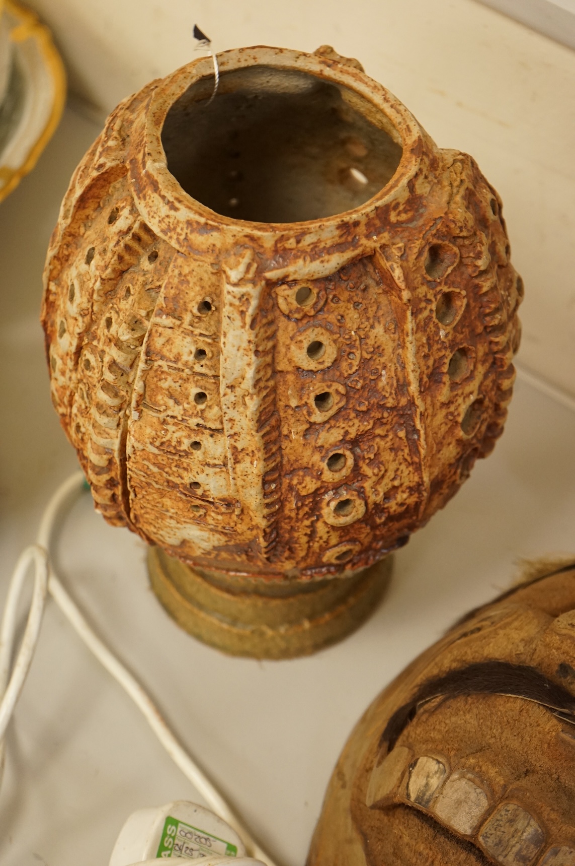 A 1970's studio pottery table lamp, signed Brooke